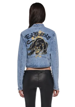 Ed Hardy Outerwear*Dragon Panther Denim Moto Jacket