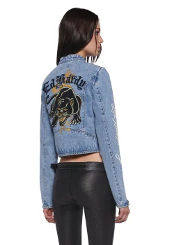 Ed Hardy Outerwear*Dragon Panther Denim Moto Jacket
