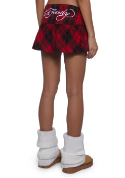 Ed Hardy Bottoms|Skirts*Dragon Plaid Flare Miniskirt