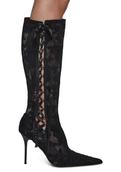 Sugar Thrillz Boots*Dream Boulevard Lace Boots - Black