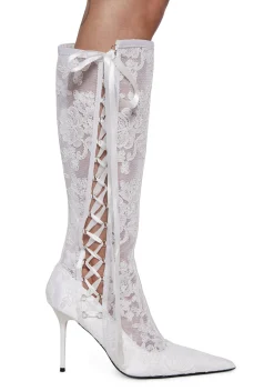 Sugar Thrillz Boots*Dream Boulevard Lace Boots - White