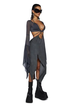 DARKER WAVS Dresses*Echo Asymmetrical Mesh Wrap Dress