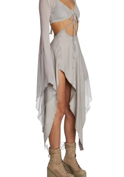DARKER WAVS Dresses*Echo Asymmetrical Mesh Wrap Dress