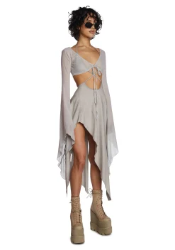 DARKER WAVS Dresses*Echo Asymmetrical Mesh Wrap Dress