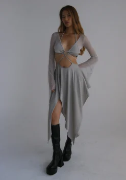 DARKER WAVS Dresses*Echo Asymmetrical Mesh Wrap Dress