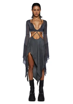 DARKER WAVS Dresses*Echo Asymmetrical Mesh Wrap Dress