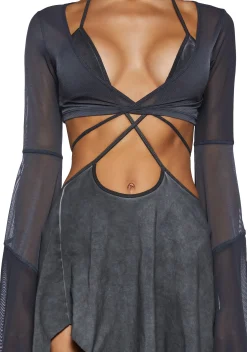 DARKER WAVS Dresses*Echo Asymmetrical Mesh Wrap Dress