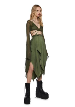 DARKER WAVS Dresses*Echo Asymmetrical Mesh Wrap Dress - Green