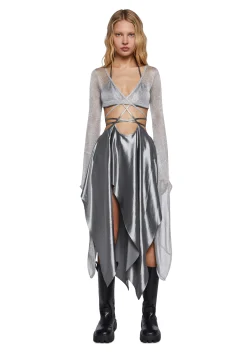 DARKER WAVS Dresses*Echo Asymmetrical Wrap Dress - Metallic Silver