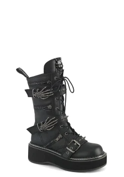 Demonia Boots*Emily-82 Lace-Up Skeleton Buckle Boots