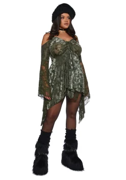Current Mood Dresses|Plus*F is For Fairies Handkerchief Dress - Green Velvet Lace