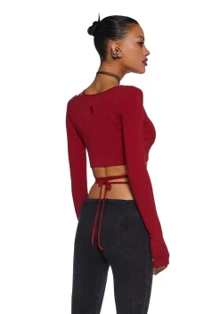DARKER WAVS Tops*Fader Ribbed Wrap Top - Red