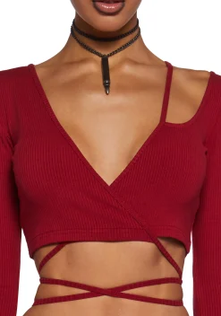 DARKER WAVS Tops*Fader Ribbed Wrap Top - Red