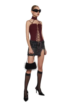 Current Mood Bottoms|Skirts*Feeling Fickle Studded Denim Skort