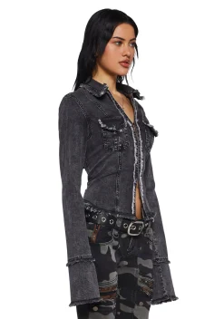 Current Mood Tops|Plus*Ferris Wheel Date Denim Top - Black