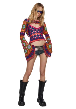 Club Exx Tops|Plus*Fiery Odyssey Crochet Shrug