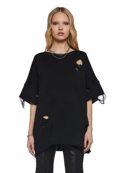DARKER WAVS Tops*Filter Unisex Oversized Distressed Sweater - Black