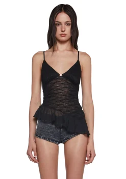 Sugar Thrillz Tops|Plus*Flirty Attitude Lace Top - Black