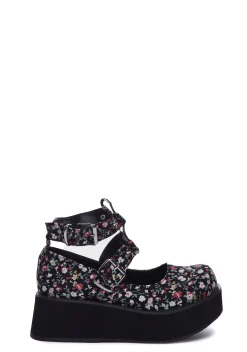 Demonia Platforms|Mary Janes*Flower Child Platform Mary Janes