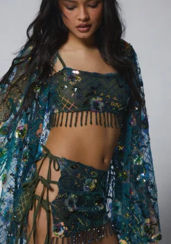 Club Exx Outerwear|Plus*Fluorescent Eden Sequin Duster