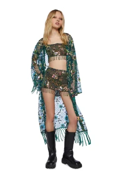 Club Exx Outerwear|Plus*Fluorescent Eden Sequin Duster