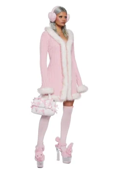 Sugar Thrillz Tops*Furry Foe Long Cardigan - Pink