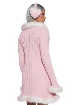 Sugar Thrillz Tops*Furry Foe Long Cardigan - Pink