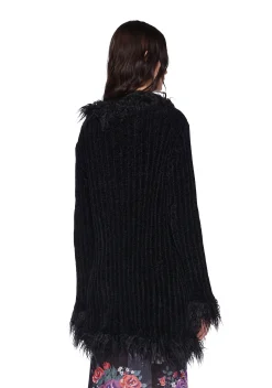 Current Mood Tops*Furry Foe Long Cardigan - Black