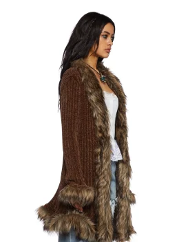 Current Mood Outerwear*Furry Foe Long Cardigan-Brown