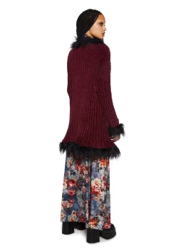 Current Mood Tops*Furry Foe Long Cardigan-Burgundy