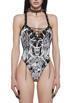 Widow Tops|Plus*Gothic Skull Elegy Graphic Bodysuit