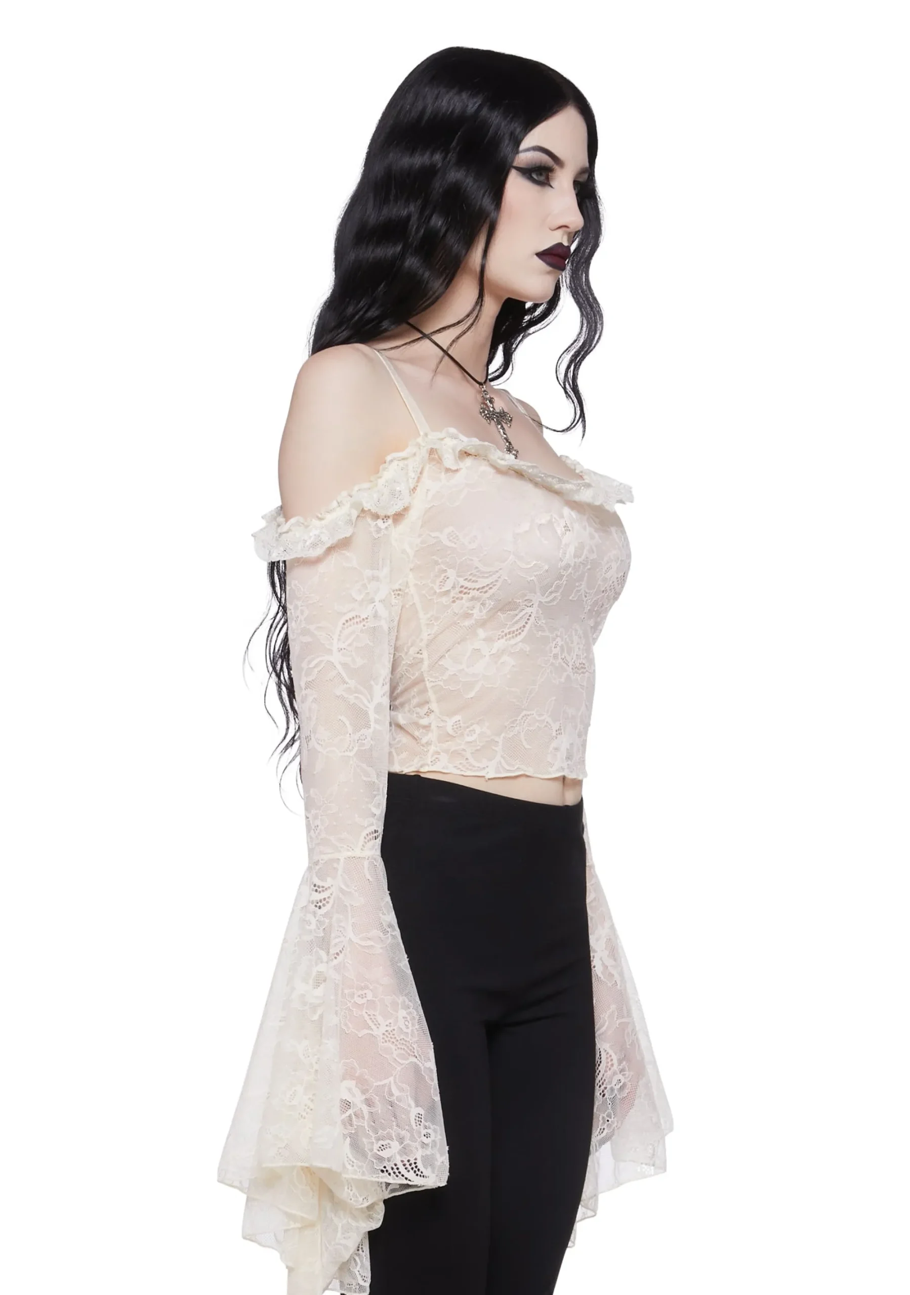 Widow Tops*Gothic With Grace Mesh Top - Off White
