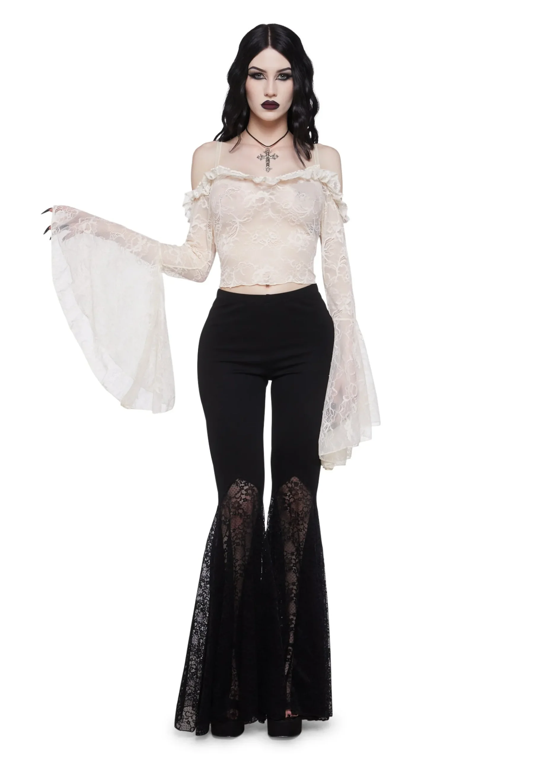 Widow Tops*Gothic With Grace Mesh Top - Off White