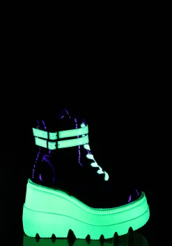 Demonia Boots|Platforms*Green UV Patent Technopagan Boots