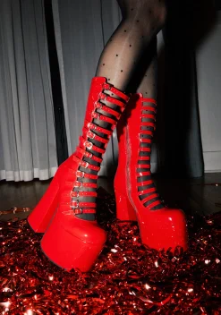 Widow Boots|Platforms*Hardcore Dazzle Platform Boots - Red