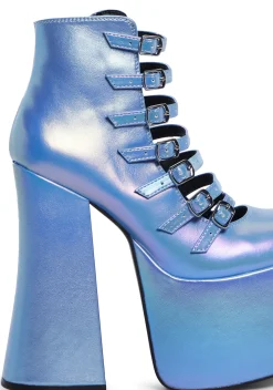 Current Mood Boots*Hardcore Dazzle Platform Booties - Blue Holo