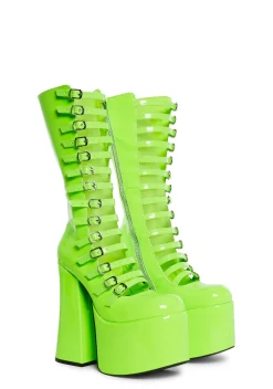 Current Mood Boots|Platforms*Hardcore Dazzle Platform Boots - Neon Green