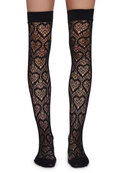 x_Leg Avenue Socks & Tights*Heartbeats For You Thigh Highs-Black