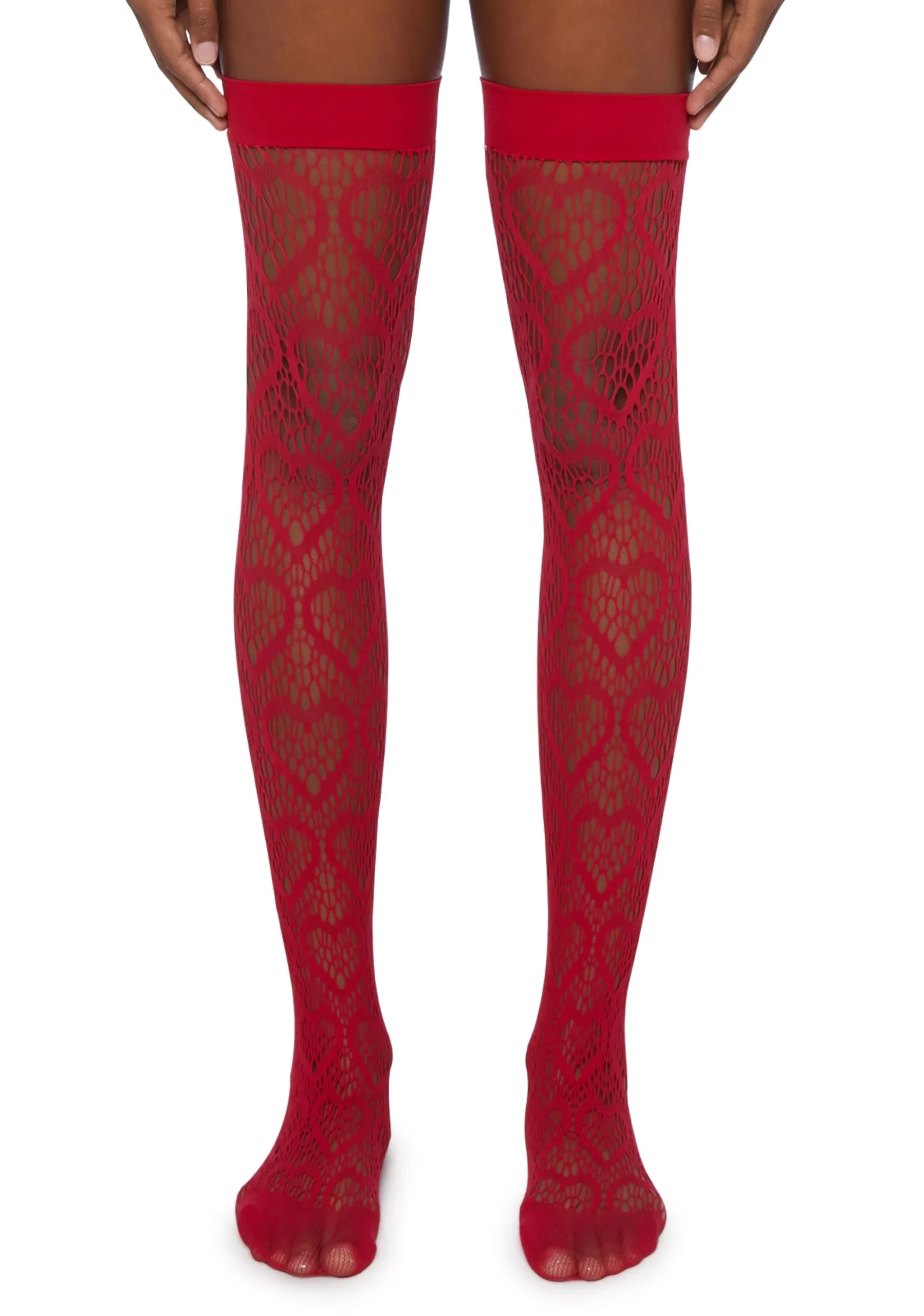 x_Leg Avenue Socks & Tights*Heartbeats For You Thigh Highs- Red