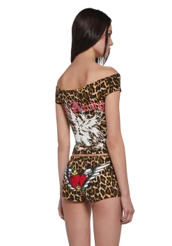 Ed Hardy Tops*Hearts Off The Shoulder Leopard Top