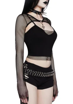 Widow Tops|Plus*Heavy Metal Lover Fishnet Cami And Shrug Set