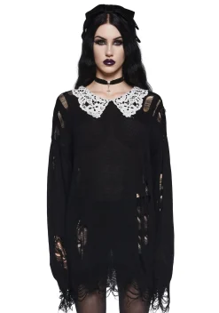 Widow Tops|Plus*Hexed Vices Distressed Sweater