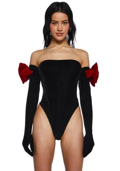 Sugar Thrillz Tops|Plus*Holiday Heart Bodysuit And Gloves Set