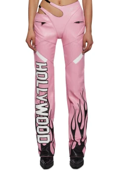 Namilia Bottoms|Pants*Hollywood Asymmetric Moto Trousers - Pink