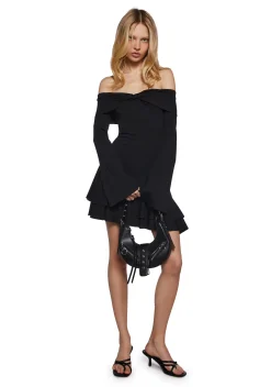 Sugar Thrillz Dresses|Plus*In Her Element Off The Shoulder Dress - Black