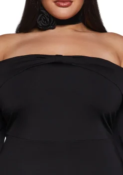 Sugar Thrillz Dresses|Plus*In Her Element Off The Shoulder Dress - Black