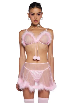 Sugar Thrillz Lingerie*It's My Moment Marabou Three Piece Set-Pink