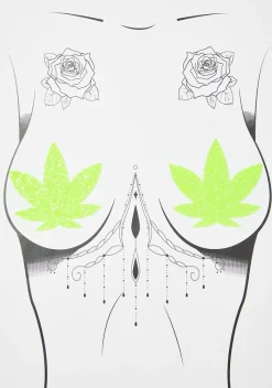 Neva Nude Beauty*Lime Sparkle Leaf UV Reactive Pasties