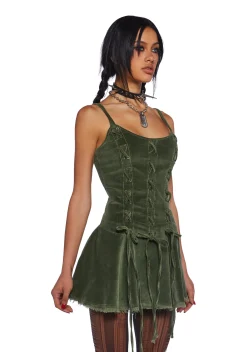 Current Mood Dresses|Mini Dresses*Little Miss Attitude Mini Dress - Green Corduroy