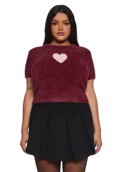 Sugar Thrillz Tops|Plus*Love Letters Heart Sweater - Red